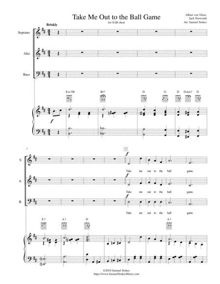 Take Me Out To The Ball Game For Sab Choir With Piano Optional Guitar Sheet Music