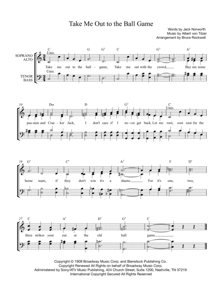 Take Me Out To The Ball Game For Satb A Cappella Sheet Music