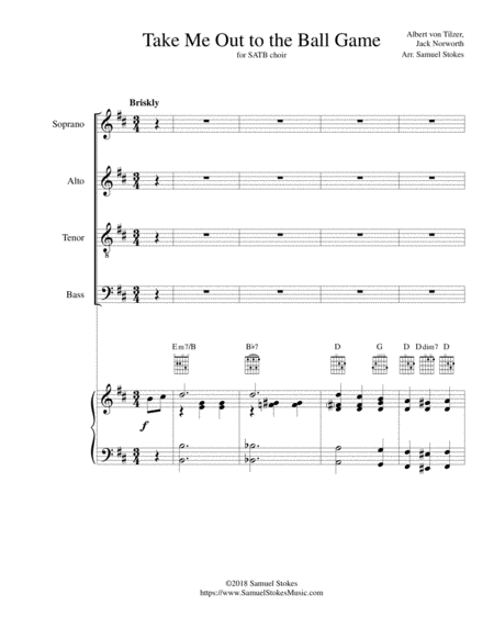 Take Me Out To The Ball Game For Satb Choir With Piano Optional Guitar Sheet Music