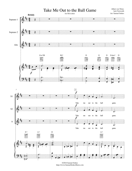 Take Me Out To The Ball Game For Ssa Choir With Piano Optional Guitar Sheet Music