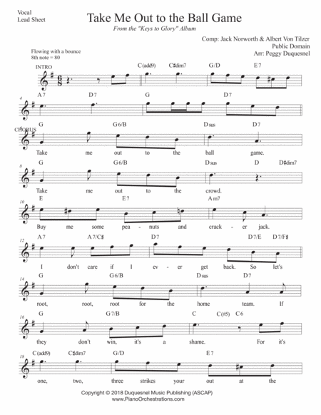 Take Me Out To The Ball Game Vocal G Ab Sheet Music