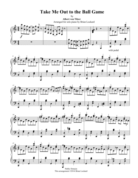 Free Sheet Music Take Me Out To The Ballgame Advanced Piano Solo