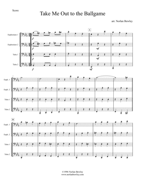 Take Me Out To The Ballgame Tuba Euphonium Quartet Sheet Music