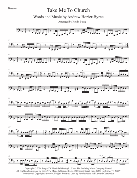 Free Sheet Music Take Me To Church Bassoon