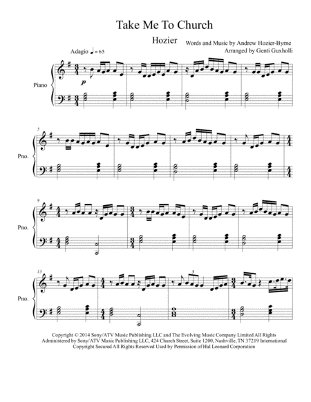 Take Me To Church Piano Solo Sheet Music