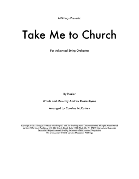 Take Me To Church String Orchestra Sheet Music