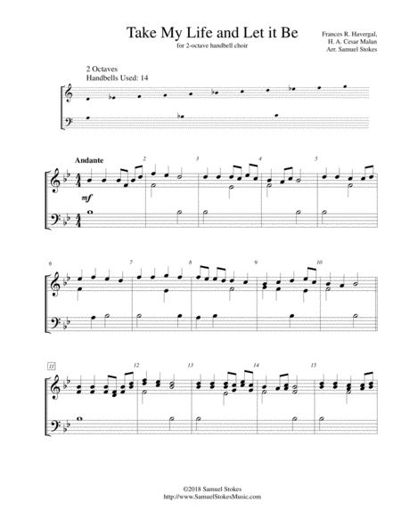 Free Sheet Music Take My Life And Let It Be For 2 Octave Handbell Choir