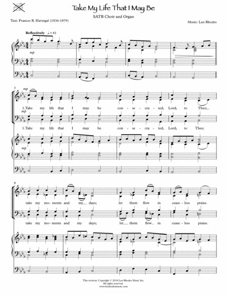 Free Sheet Music Take My Life That I May Be An Original Setting For Satb And Organ