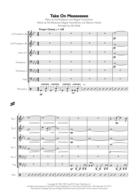 Take On Me A Ha For Brass Sextet Sheet Music