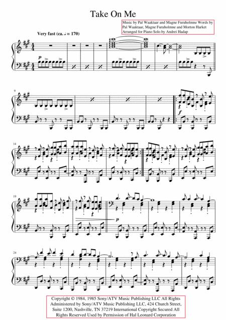 Take On Me Arranged For Advanced Piano Solo Sheet Music