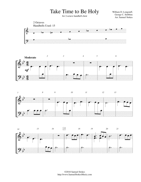 Free Sheet Music Take Time To Be Holy For 2 Octave Handbell Choir