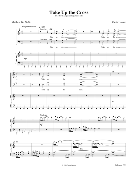 Take Up The Cross Satb Sheet Music