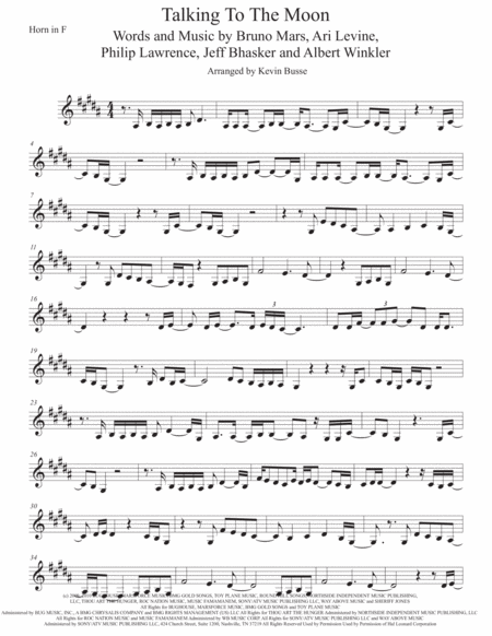 Free Sheet Music Talking To The Moon Horn In F Original Key