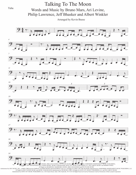 Talking To The Moon Tuba Easy Key Of C Sheet Music