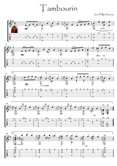 Tambourin By Rameau Guitar Solo Sheet Music