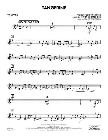 Tangerine Arr John Wasson Trumpet 4 Sheet Music