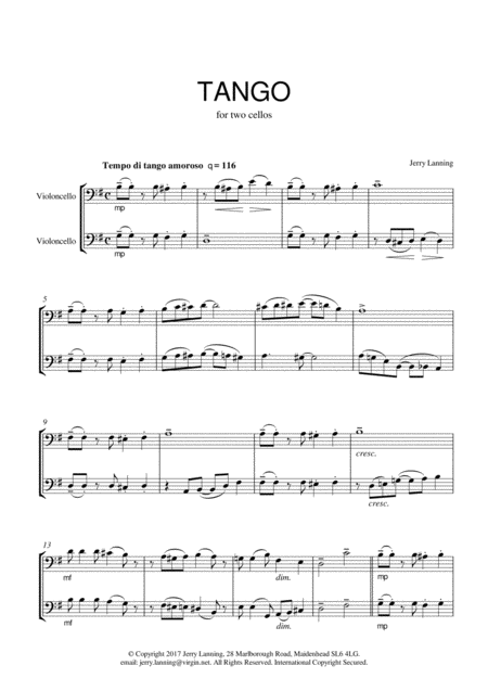 Free Sheet Music Tango For Two Cellos