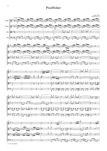 Free Sheet Music Tango Pearlfisher For String Quartet Ta003