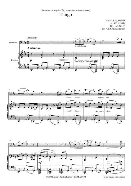 Tango Trombone And Piano Sheet Music