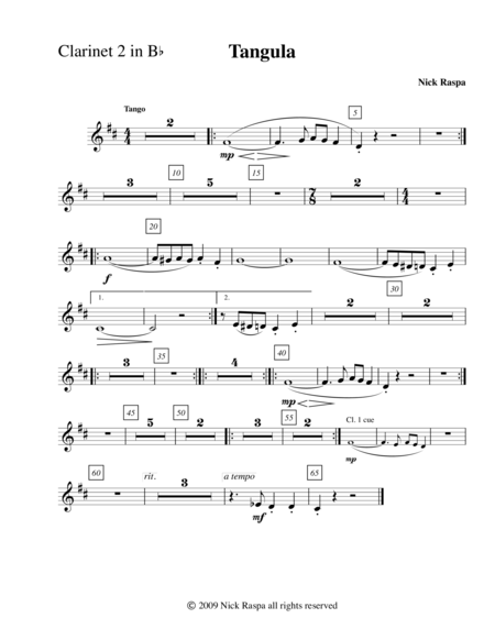 Tangula From Three Dances For Halloween Clarinet 2 Part Sheet Music