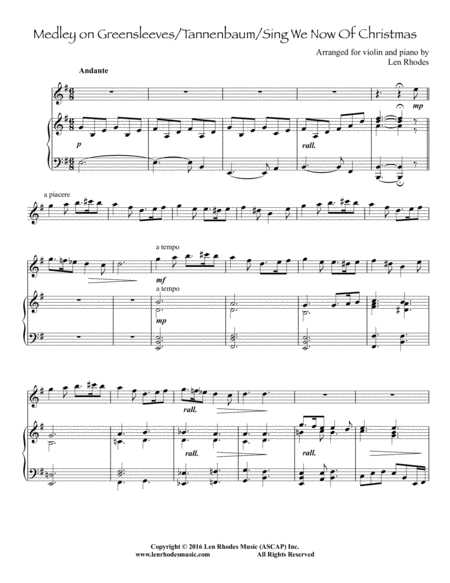 Free Sheet Music Tannenbaum A Christmas Medley For Violin And Piano