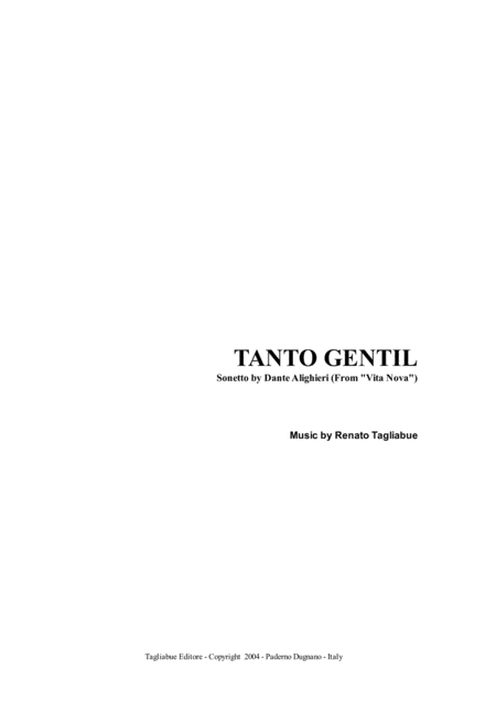 Tanto Gentil Sonetto By Dante Alighieri From Vita Nova For Satb Choir Sheet Music