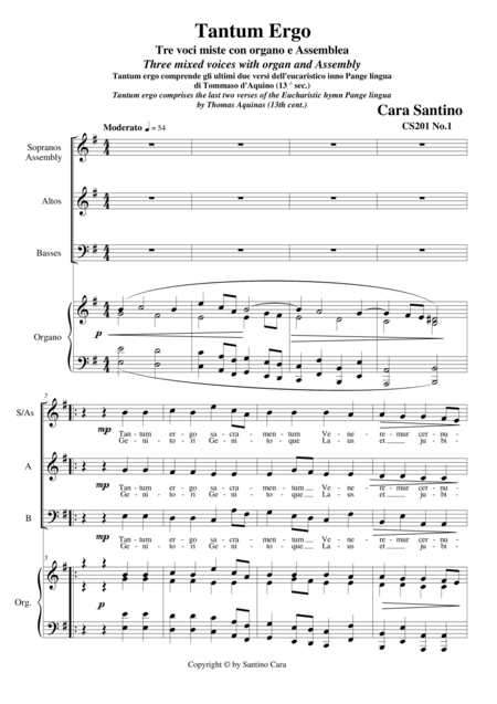 Tantum Ergo Sacred Eucharistic Hymn Assembly Sab And Organ Sheet Music