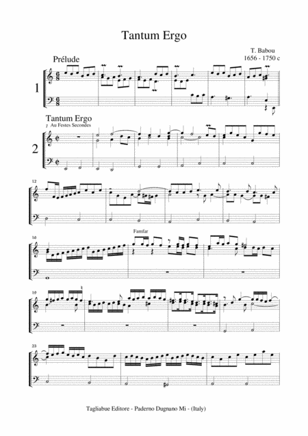 Tantum Ergot Babou For Organ 3 Staff Sheet Music