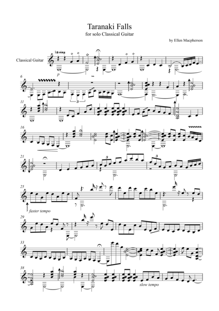 Free Sheet Music Taranaki Falls For Solo Classical Guitar