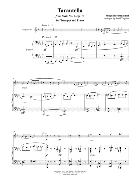 Free Sheet Music Tarantella From Op 17 For Trumpet In B Flat And Piano