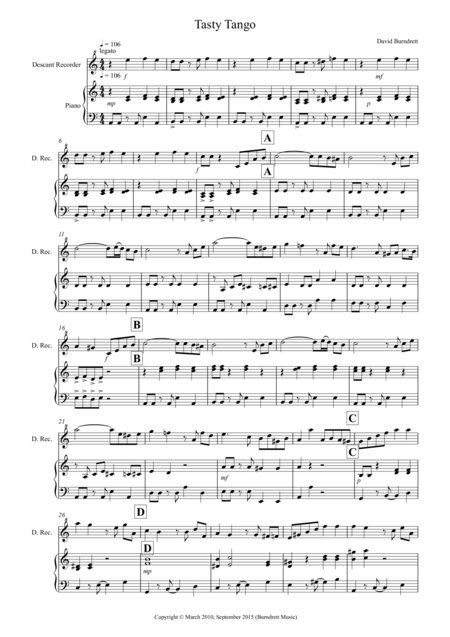 Free Sheet Music Tasty Tango For Descant Recorder And Piano