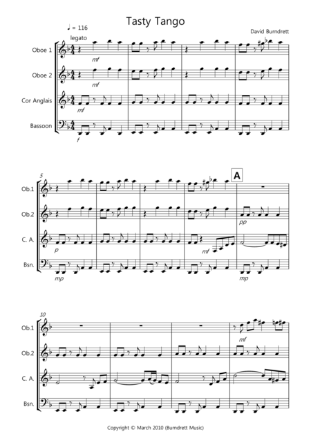 Tasty Tango For Double Reed Quartet Sheet Music