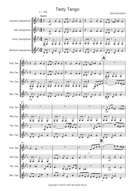 Tasty Tango For Saxophone Quartet Sheet Music