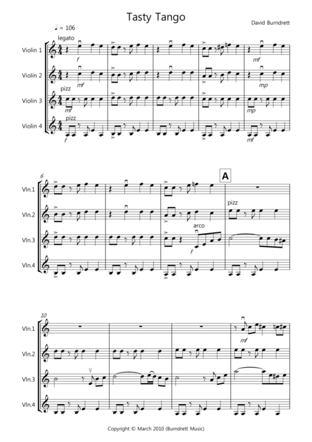 Tasty Tango For Violin Quartet Sheet Music