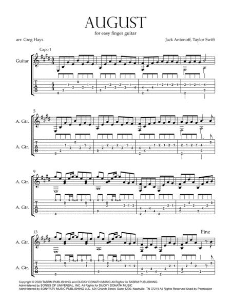 Free Sheet Music Taylor Swift August Easy Guitar