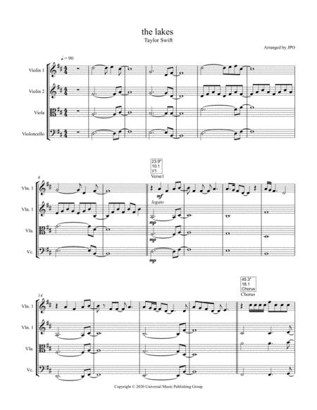 Free Sheet Music Taylor Swift The Lakes String Quartet