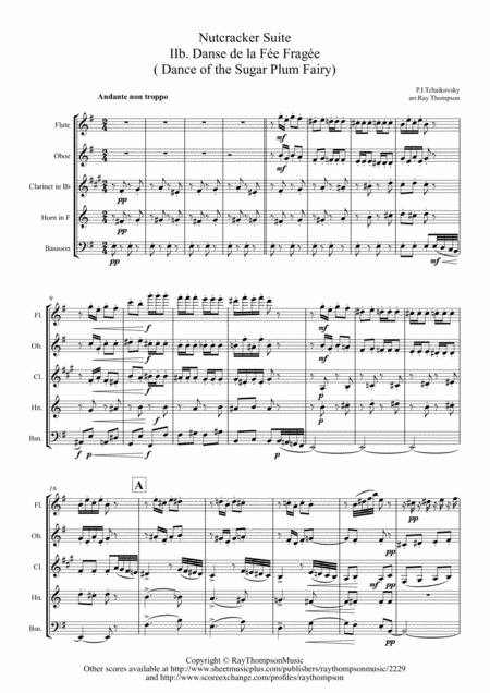 Tchaikovsky Casse Noisette Nutcracker Suite Iib Danse De La Fe Frage Dance Of The Sugar Plum Fairy Wind Quintet Sheet Music