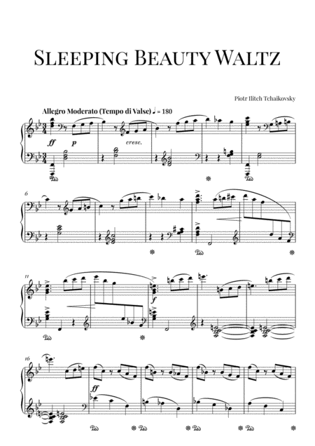 Free Sheet Music Tchaikovsky Sleeping Beauty Waltz Advanced Intermediate Piano