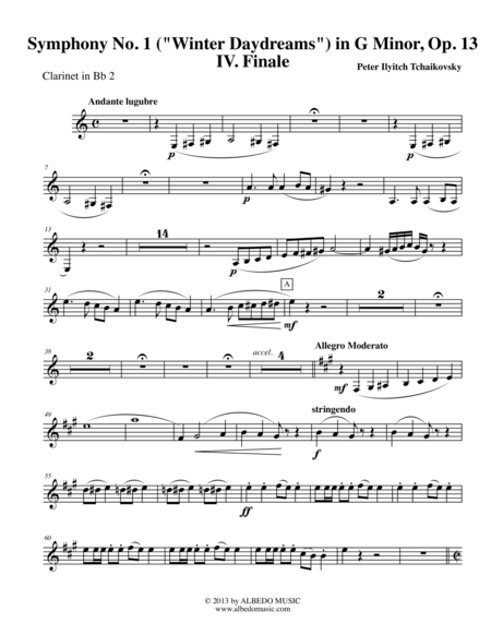 Free Sheet Music Tchaikovsky Symphony No 1 Movement Iv Clarinet In Bb 2 Transposed Part Op 13