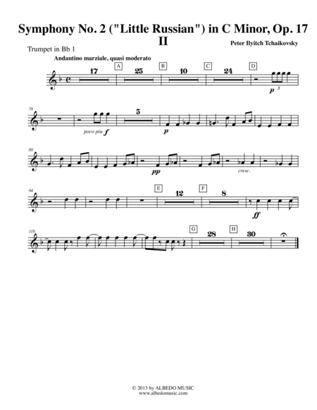 Free Sheet Music Tchaikovsky Symphony No 2 Movement Ii Trumpet In Bb 1 Transposed Part Op 17