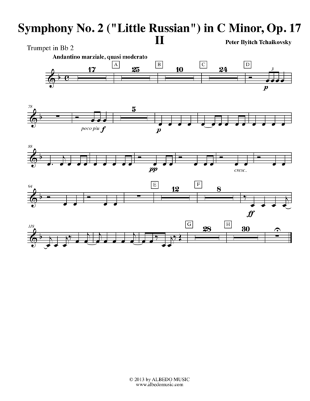 Tchaikovsky Symphony No 2 Movement Ii Trumpet In Bb 2 Transposed Part Op 17 Sheet Music