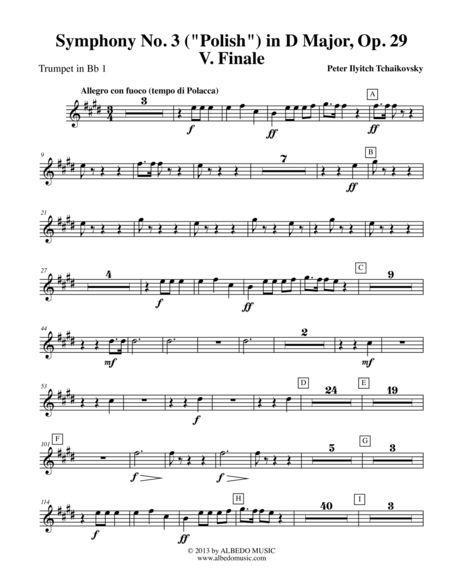 Tchaikovsky Symphony No 3 Movement V Trumpet In Bb 1 Transposed Part Op 29 Sheet Music