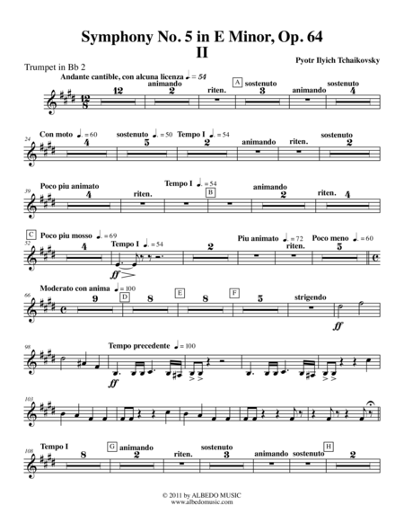 Free Sheet Music Tchaikovsky Symphony No 5 Movement Ii Trumpet In Bb 2 Transposed Part Op 64