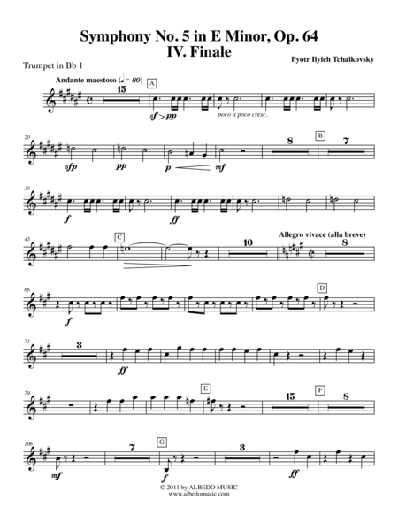 Free Sheet Music Tchaikovsky Symphony No 5 Movement Iv Trumpet In Bb 1 Transposed Part Op 64