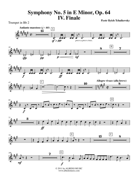 Free Sheet Music Tchaikovsky Symphony No 5 Movement Iv Trumpet In Bb 2 Transposed Part Op 64