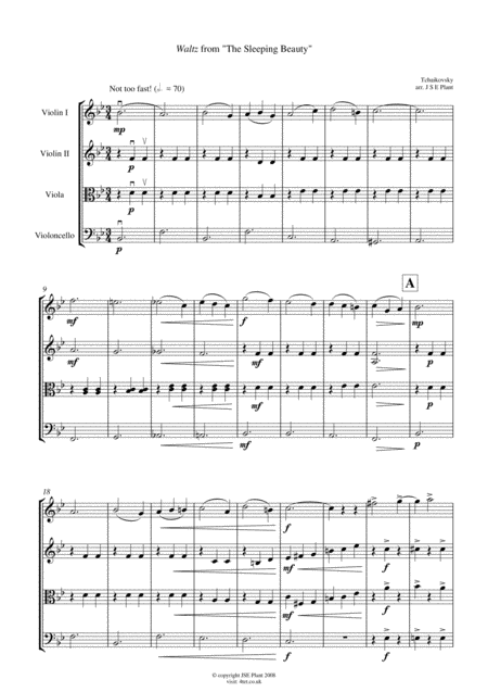 Free Sheet Music Tchaikovsky Waltz From Sleeping Beauty For String Quartet Score And Parts