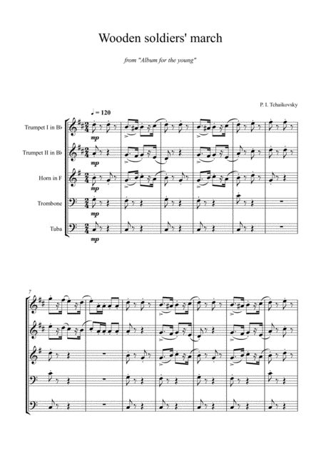 Tchaikovsky Wooden Soldiers March From Album For The Young For Brass Quintet Sheet Music