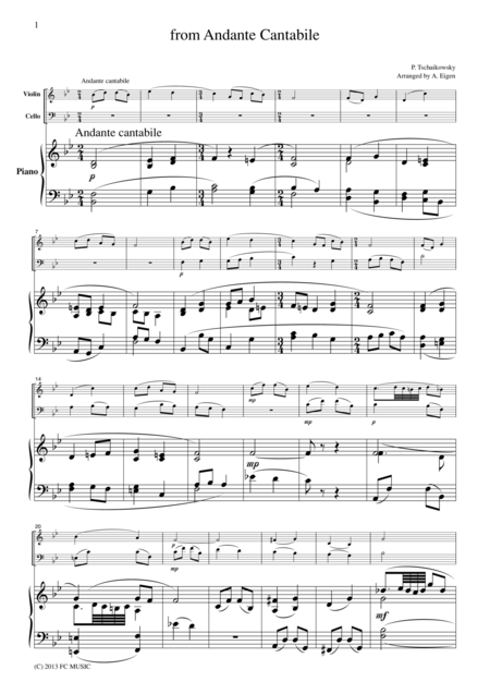 Tchaikowsky From Andante Cantabile For Piano Trio Pt002 Sheet Music