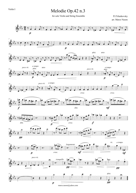 Free Sheet Music Tchaykovsky Melodie Op 42 N 3 For Violin And String Ensemble