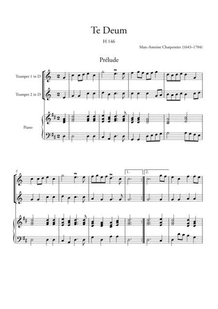 Te Deum Prelude For 2 Trumpets In D And Piano Sheet Music